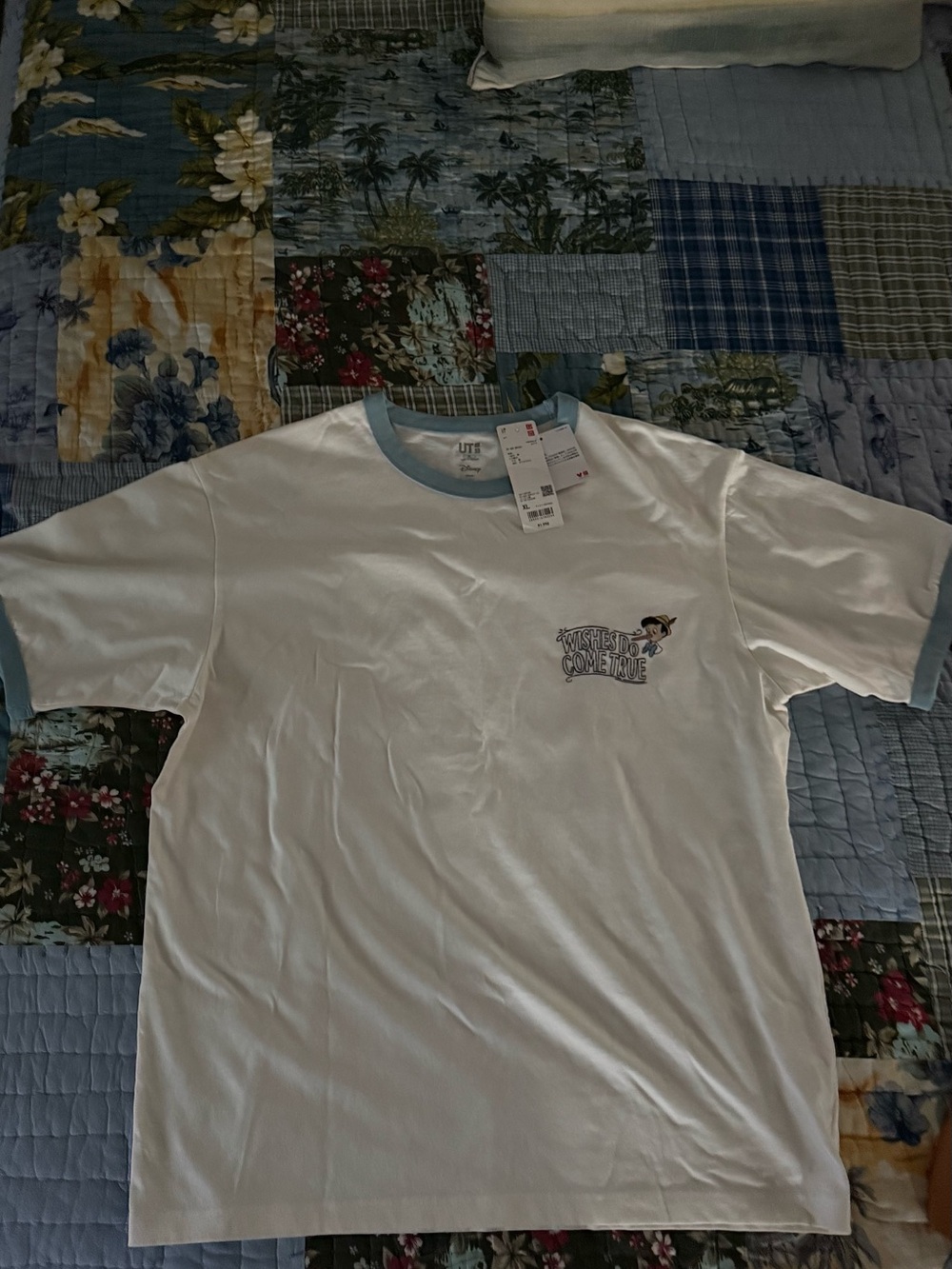 Disney White Short-Sleeve Ringer Tee with Light Blue Trim